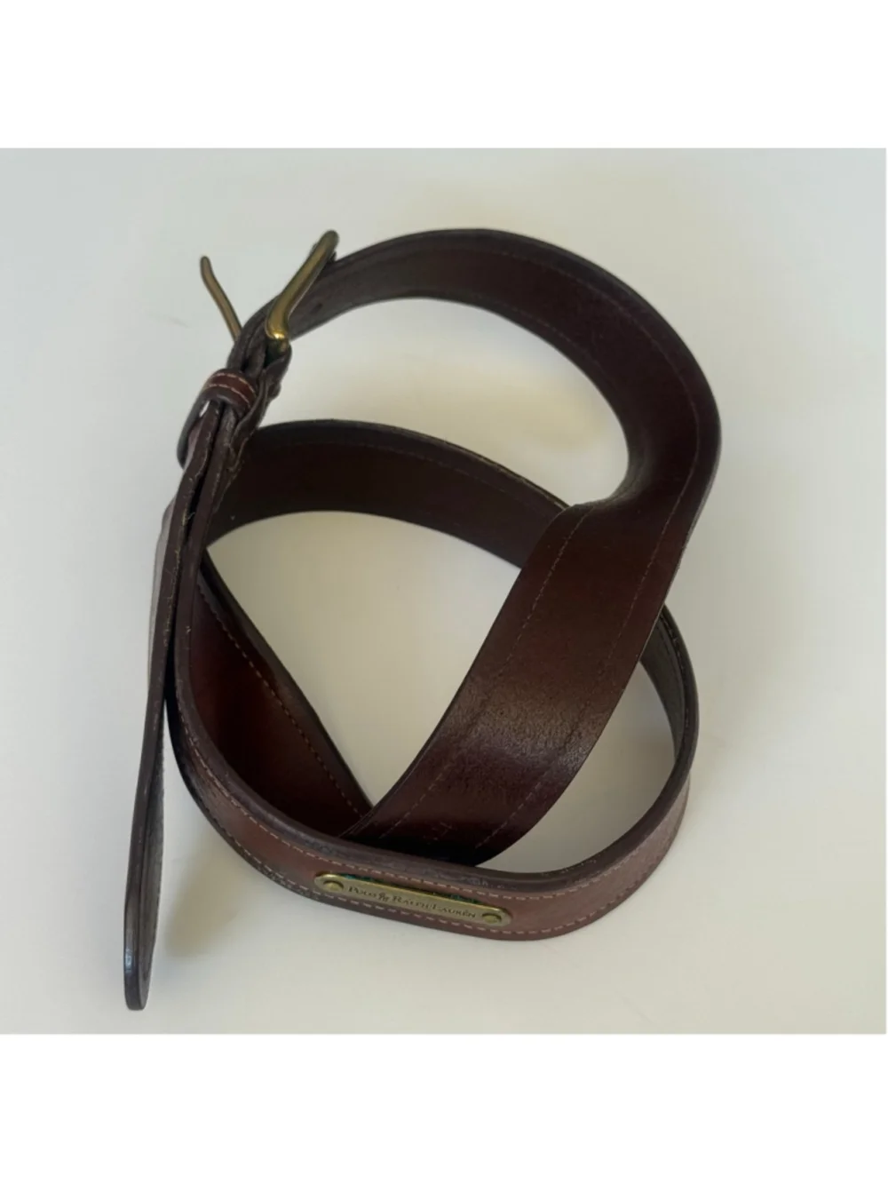 Polo Ralph Lauren Brown Leather Belt Brass Buckle Sz 95/38 Made in Italy Vintage